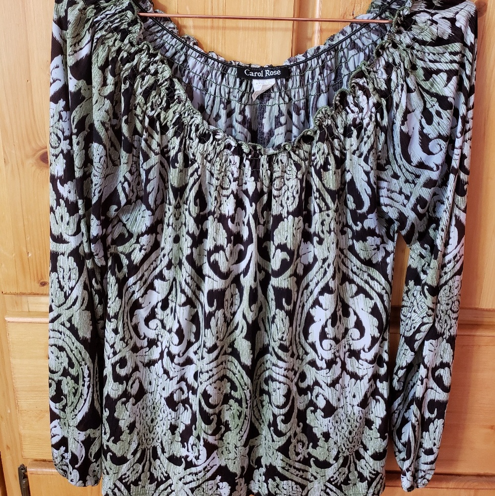 Carol Rose Green & Brown Peasant Top